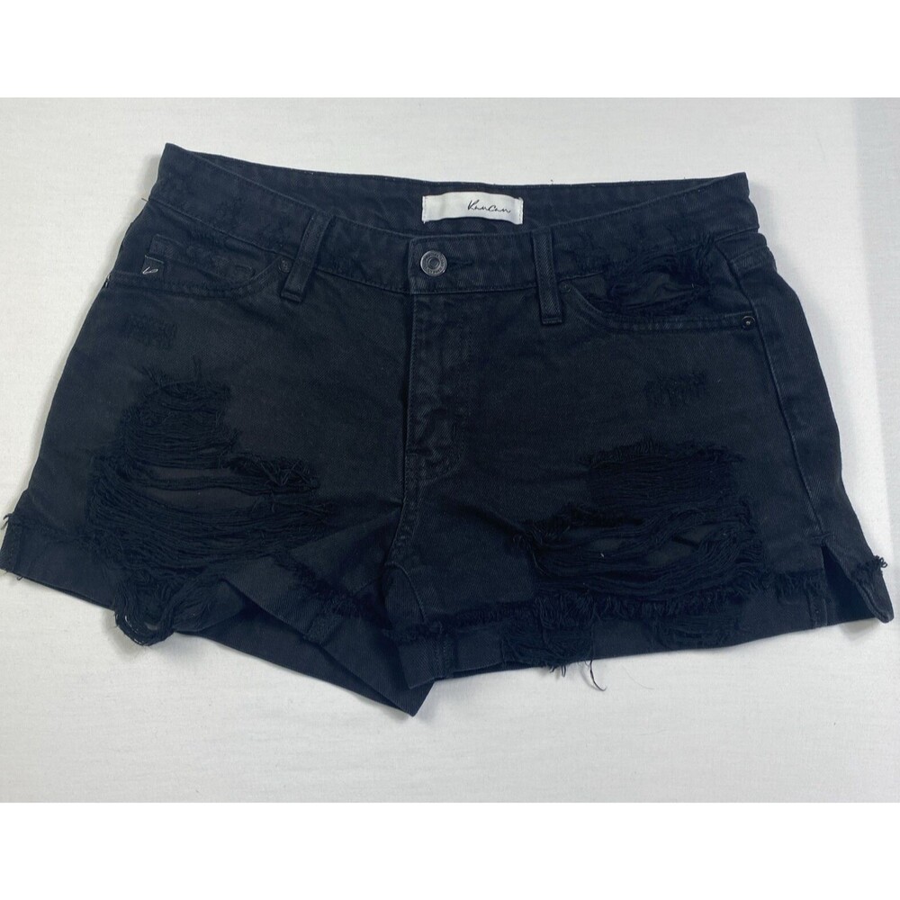 Kancan Juinors Size Small Shorts Super Distressed Black Denim Beachy Bohemian